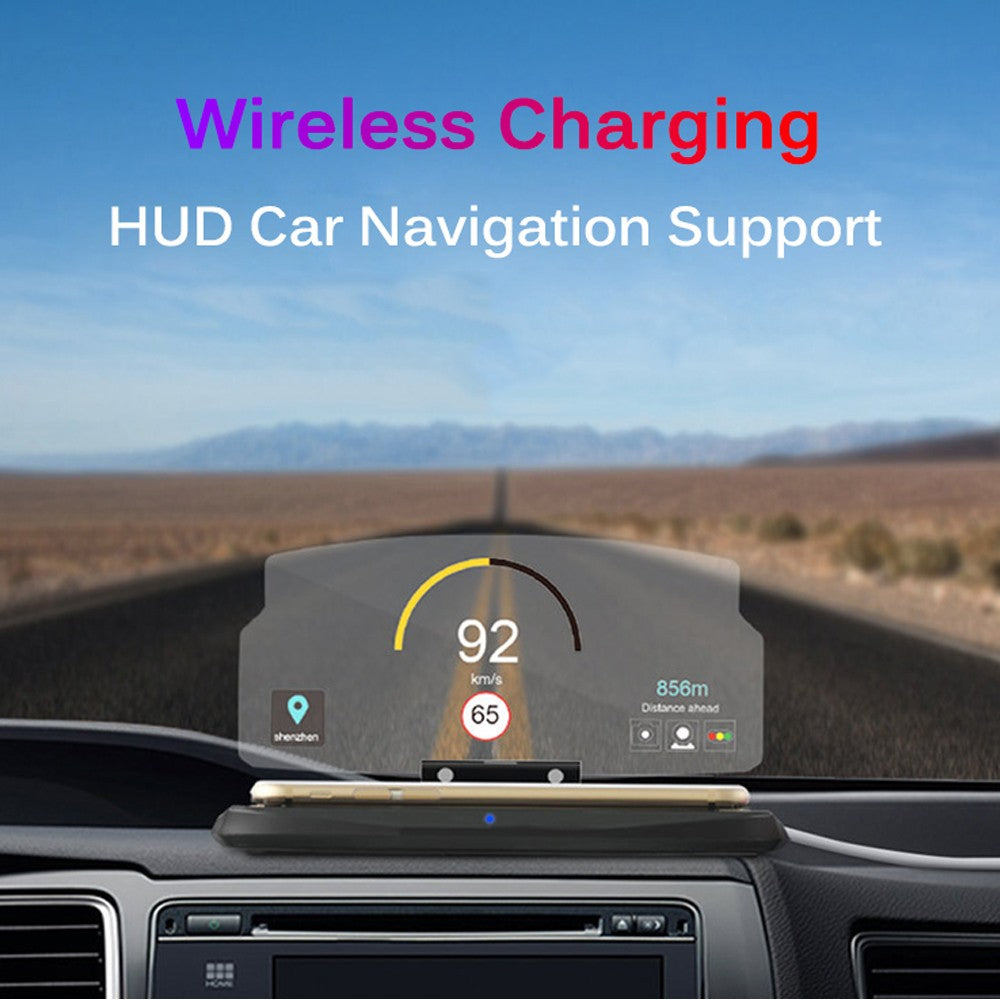 Auto Car HUD Head Up Display GPS Navigation Projector Phone Holder Wireless Charger for Qi Smart Phone