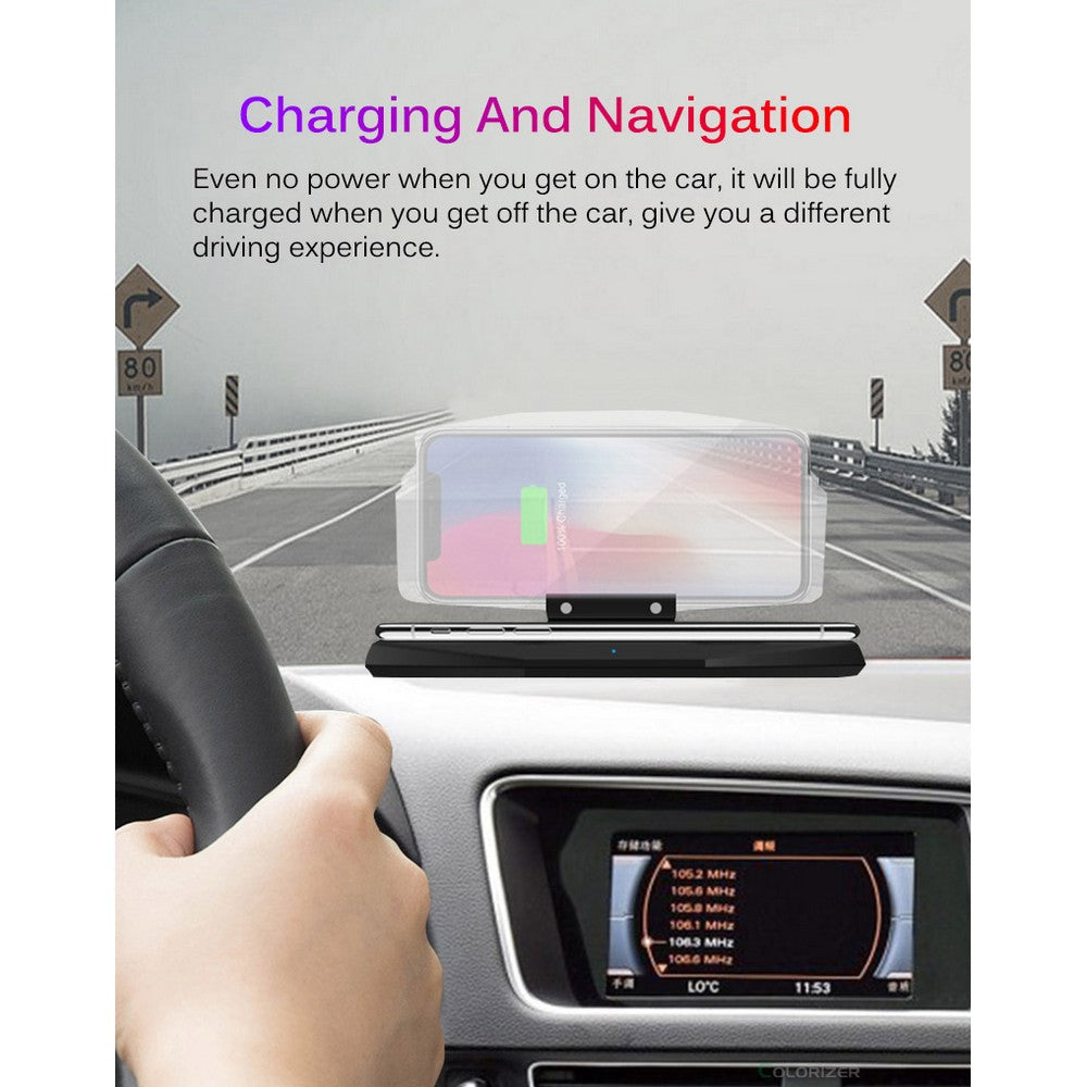 Auto Car HUD Head Up Display GPS Navigation Projector Phone Holder Wireless Charger for Qi Smart Phone