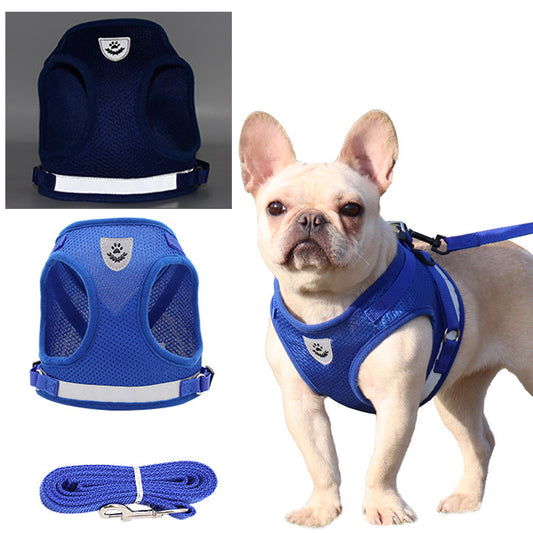 XL Size Pet Dog Adjustable Harness Lead Leash Dog Reflective Harness Cat Lead Leash Dog Vest Blue