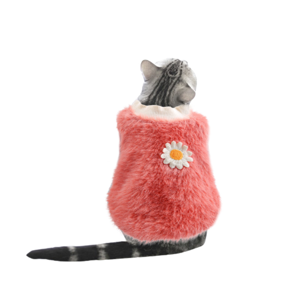 XS Pink Daisy Design Pet Turtleneck Pullover Clothes Winter Soft Plush Clothes for Cat Dog Puppy