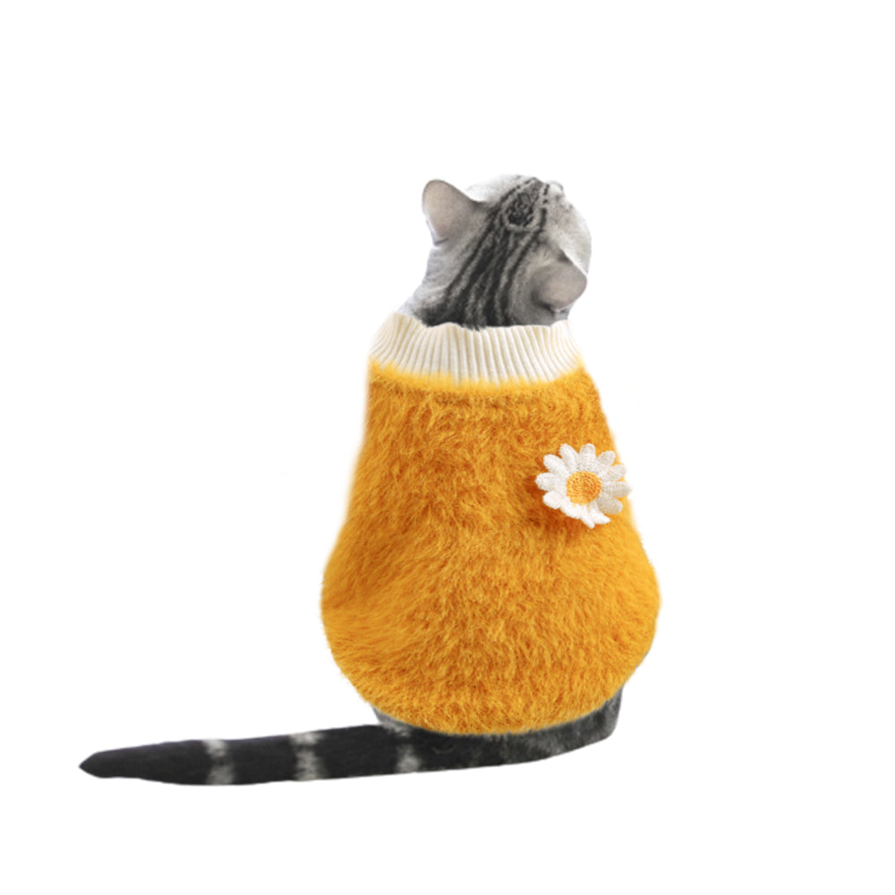 XS Yellow Daisy Design Pet Turtleneck Pullover Clothes Winter Soft Plush Clothes for Cat Dog Puppy