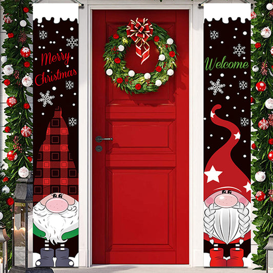 1 Pair of Black Christmas Banner Gnome Pattern Xmas Door Banner Home Decorations