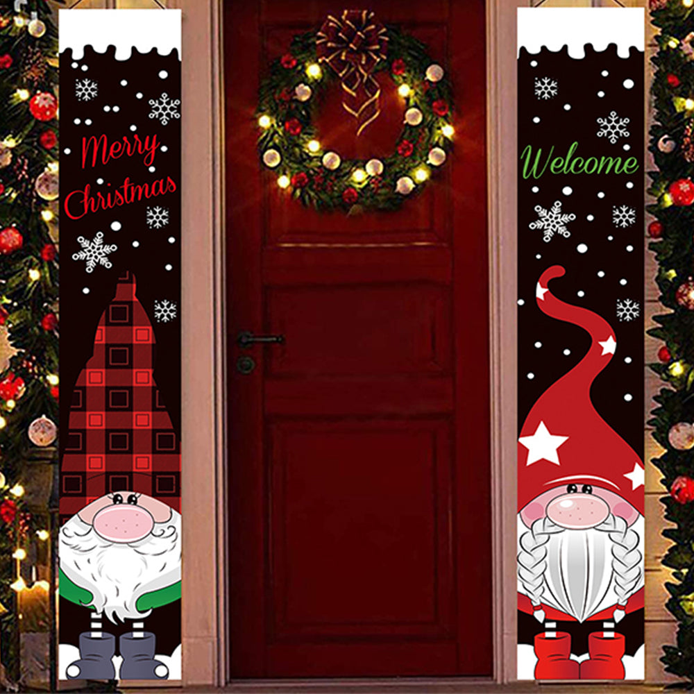 1 Pair of Black Christmas Banner Gnome Pattern Xmas Door Banner Home Decorations