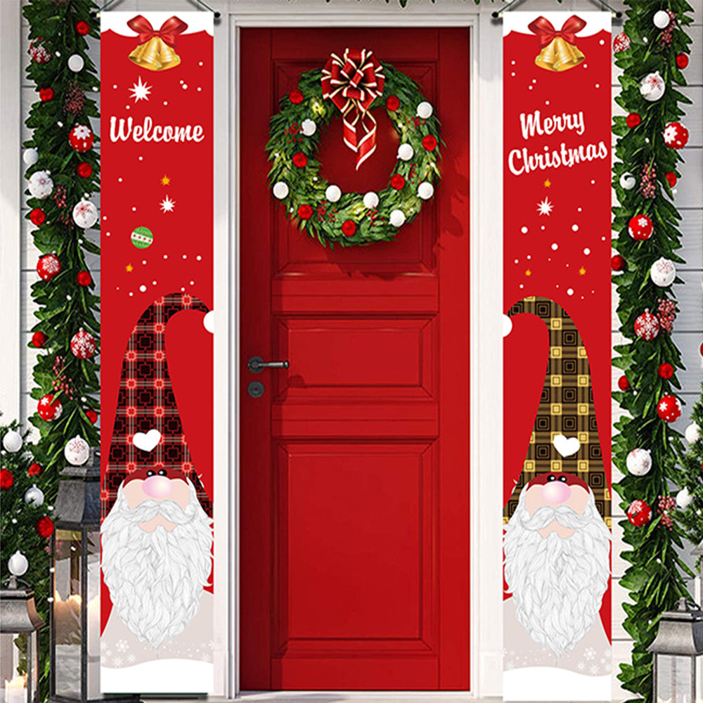 1 Pair of Red Christmas Banner Gnome Pattern Xmas Door Banner Home Decorations