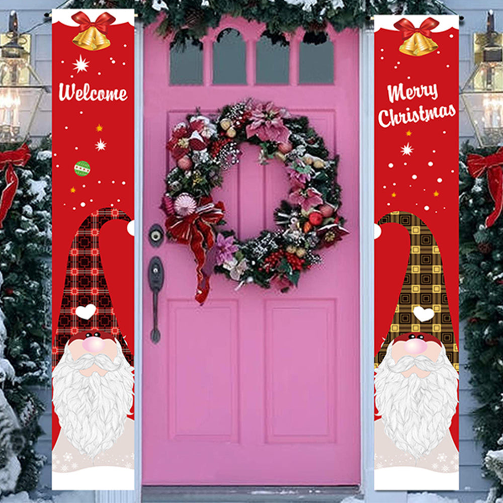 1 Pair of Red Christmas Banner Gnome Pattern Xmas Door Banner Home Decorations