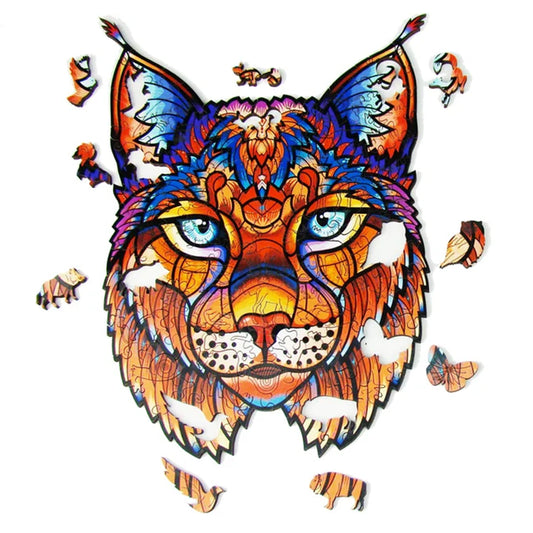 Lynx Animal Shape Wooden Jigsaw Puzzles Christmas Toy Home Decor