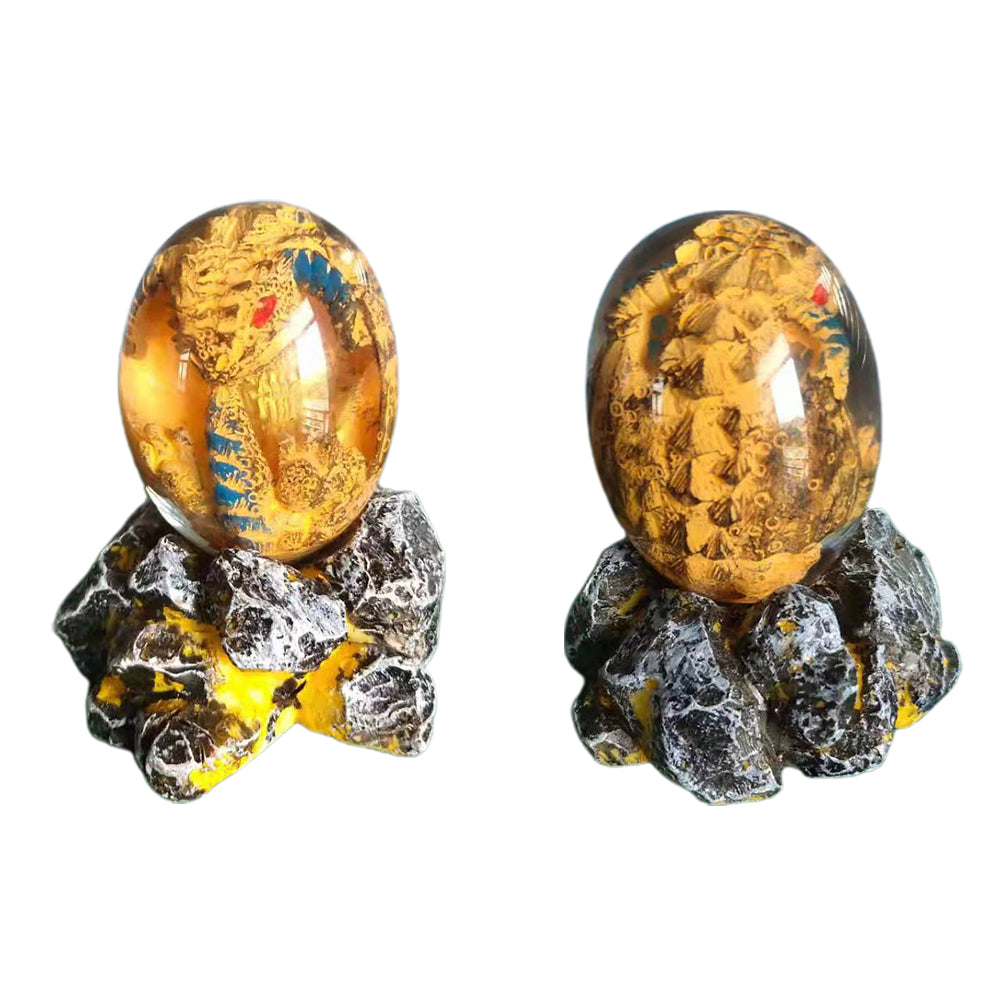 Yellow Resin Transparent Lava Dragon Egg Sculpture Decor