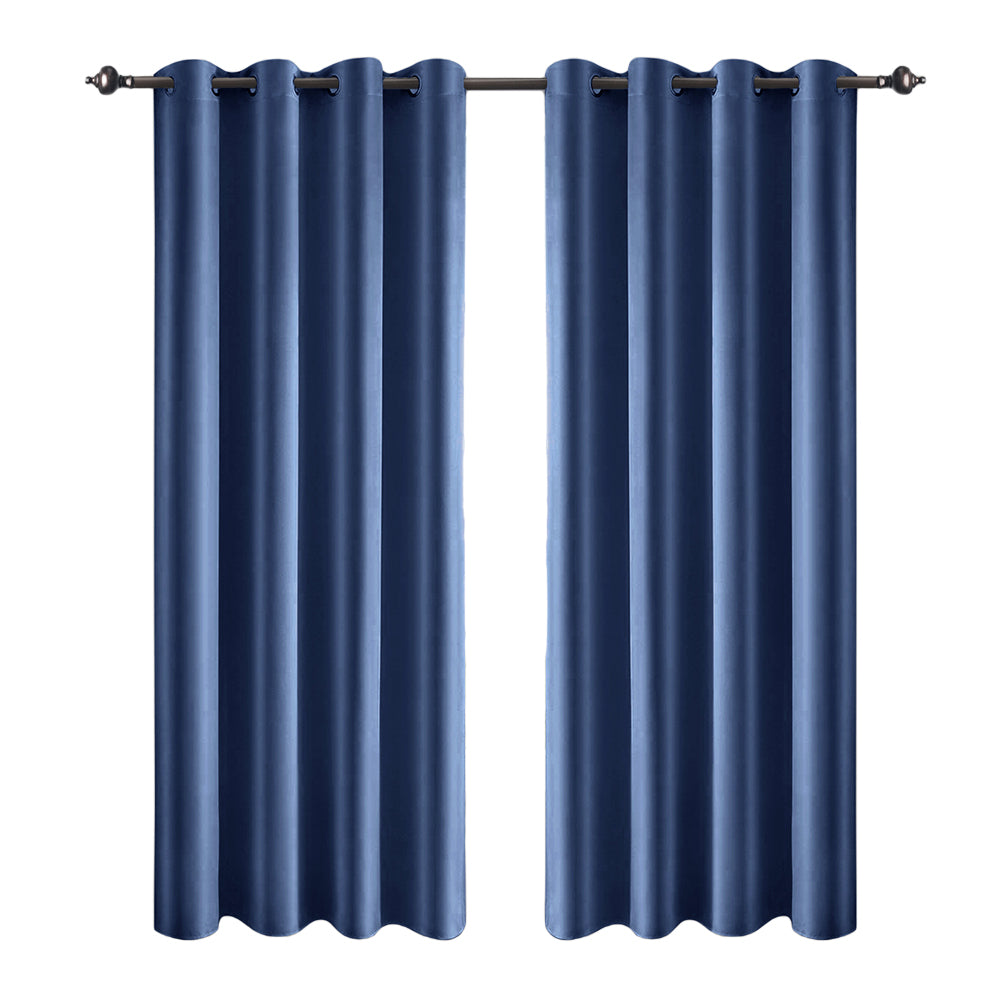 1 Pair Satin Blackout Curtain Blue Medium