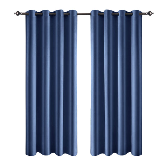 1 Pair Satin Blackout Curtain Blue Medium