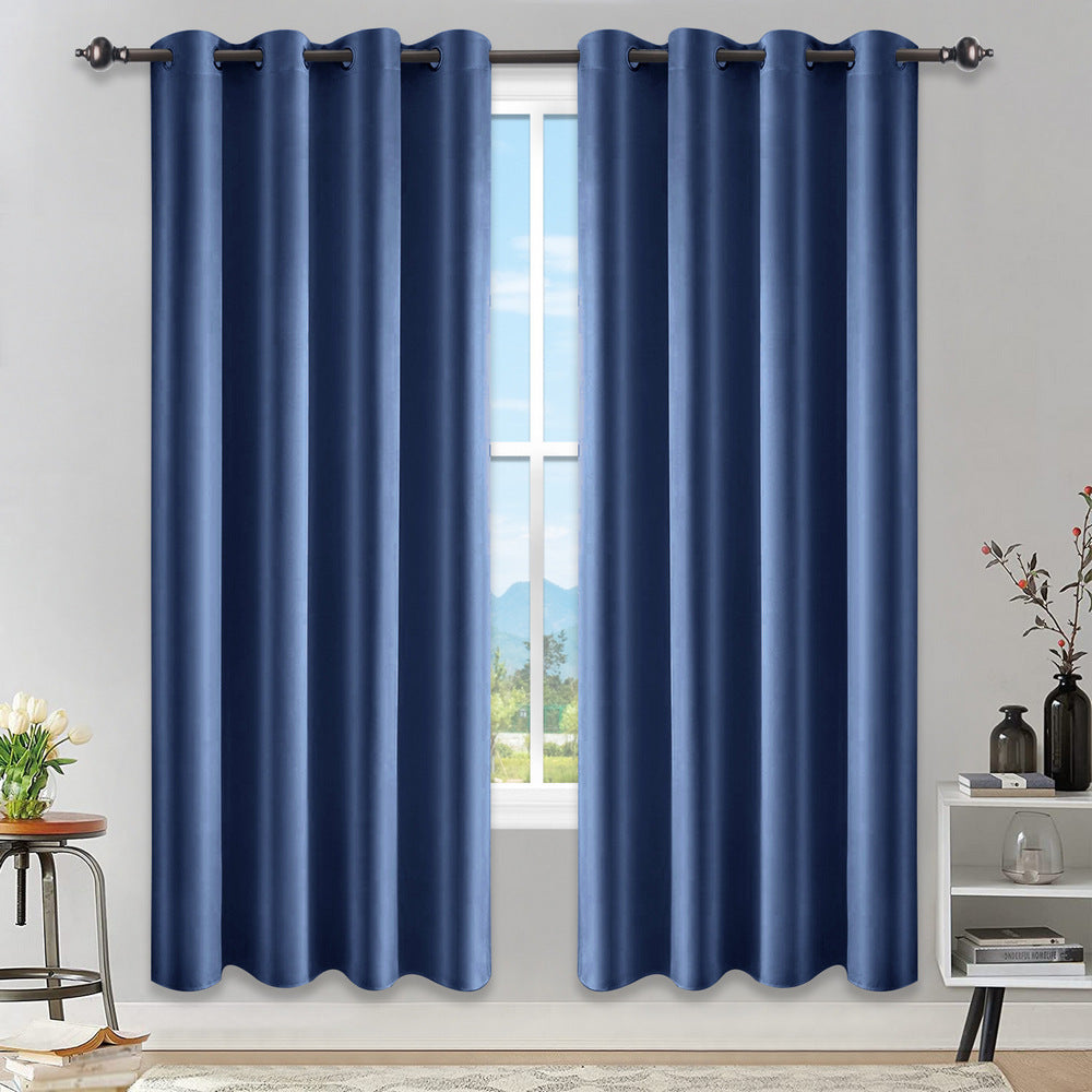 1 Pair Satin Blackout Curtain Blue Small