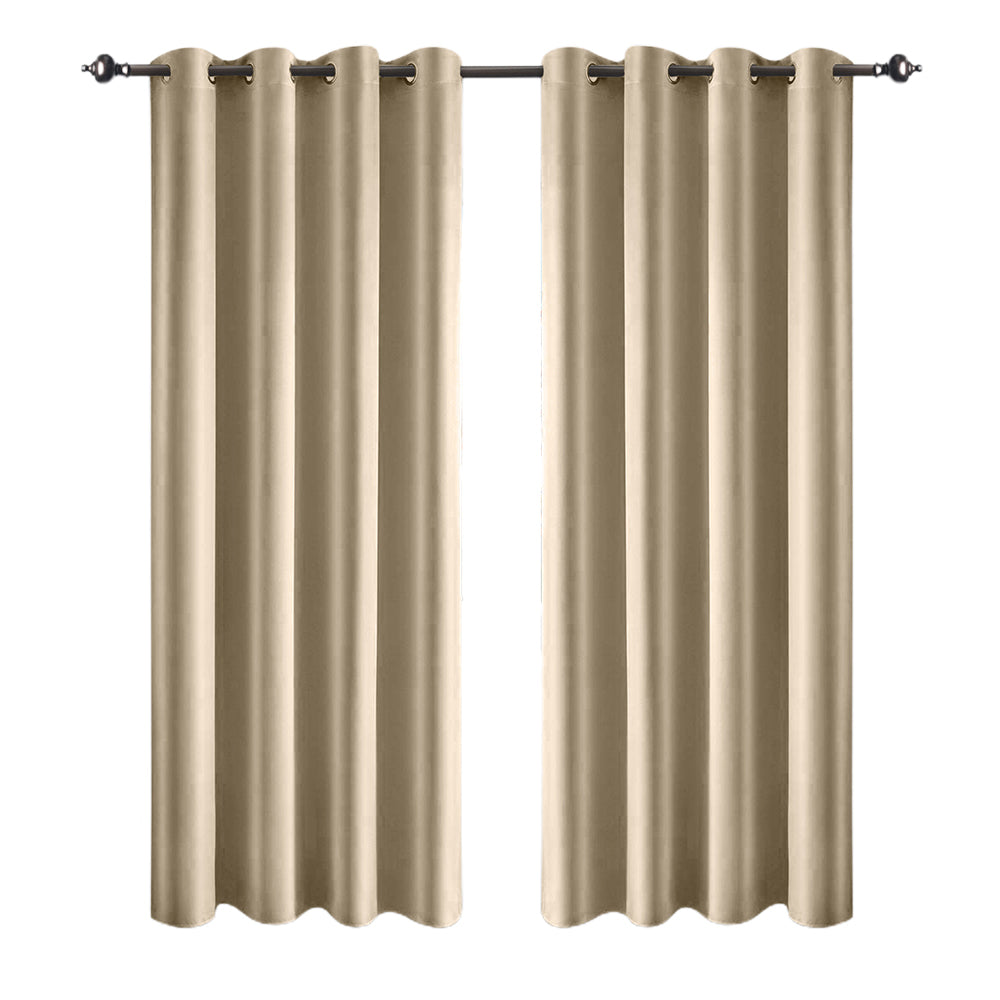 1 Pair Satin Blackout Curtain Khaki Small