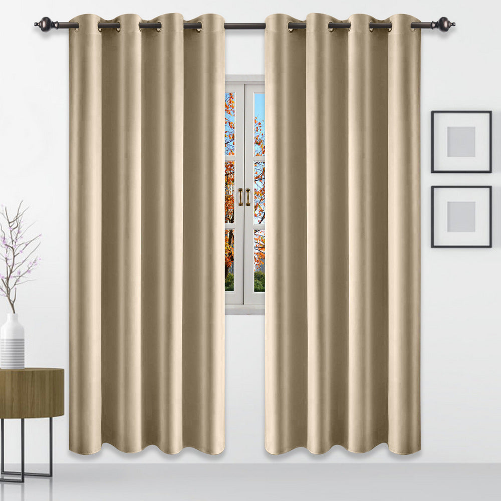 1 Pair Satin Blackout Curtain Khaki Small