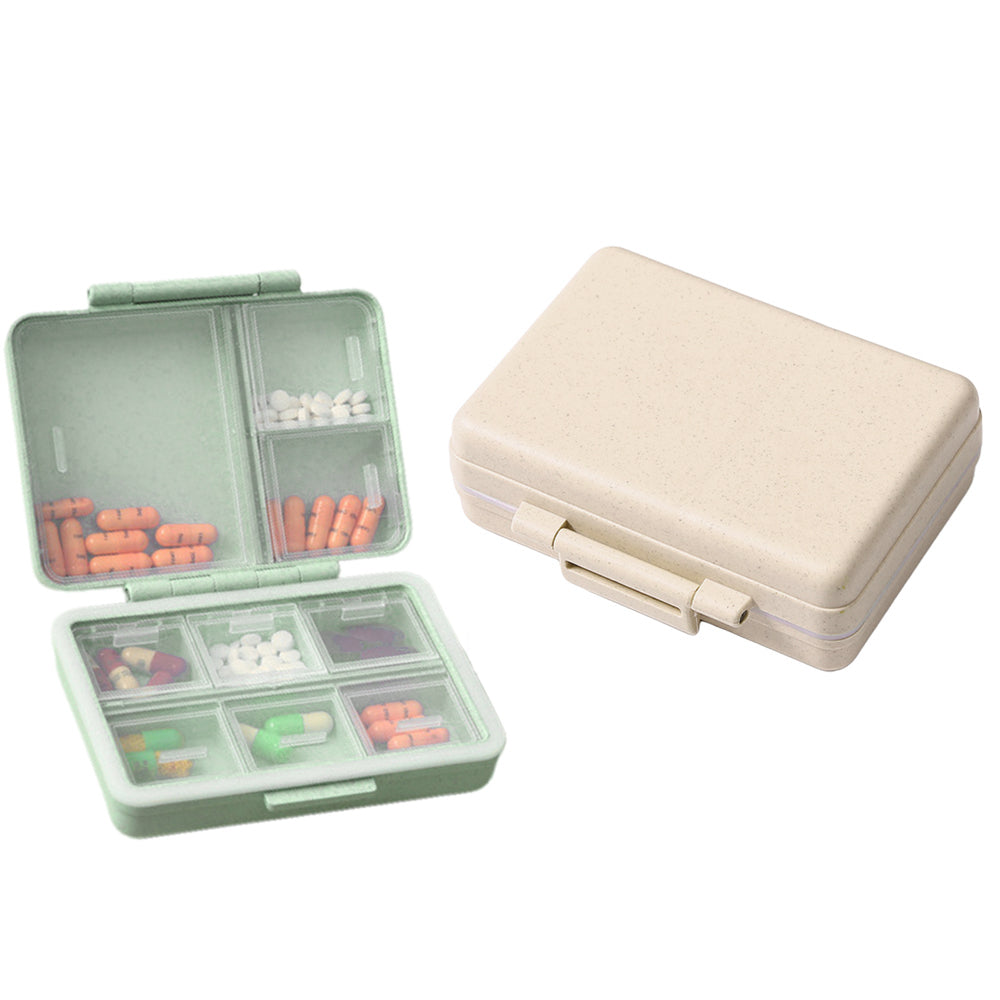 2Pcs Travel Pill Organizer Box Beige and Green