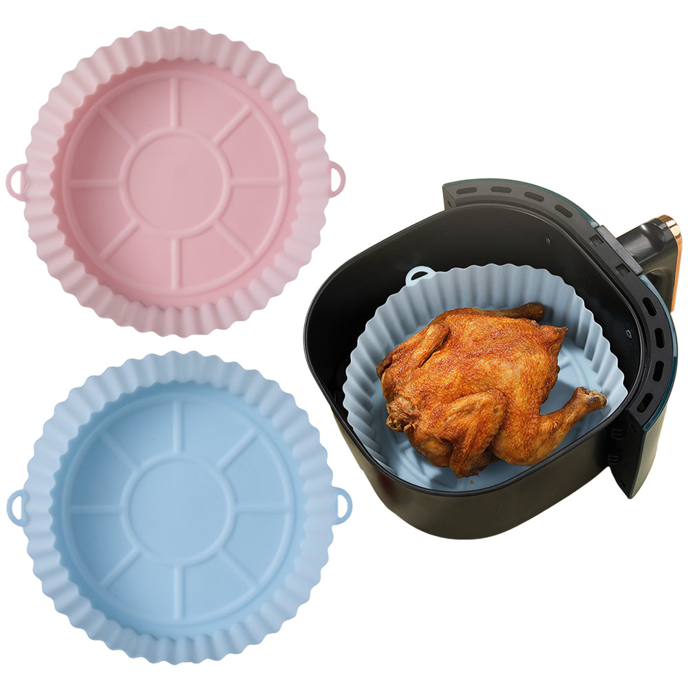 2Pcs FDA Certified Silicone Reusable Air Fryer Liner Pink Blue