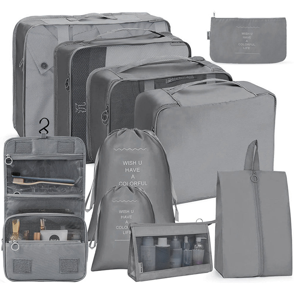 10 Pieces Travel Packing Cubes Organizer Travel Bag Grey