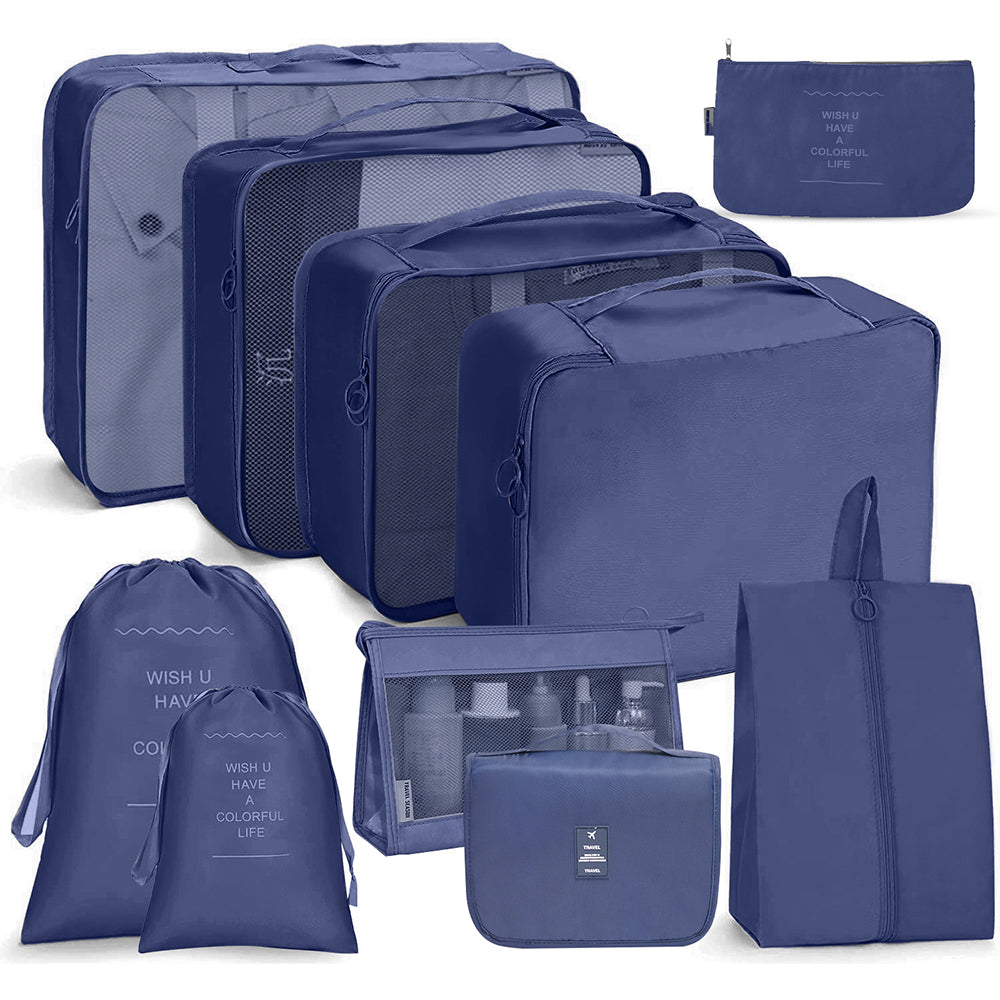 10Pcs Travel Cubes Travel Storage Bags Travel Packing Cubes Toiletry Bag Navy Blue