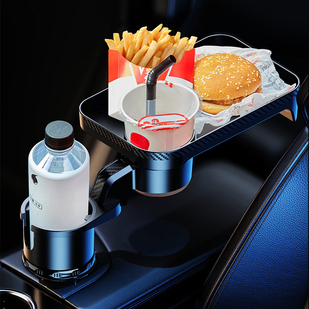 360 Rotating Car Cup Holder Expander with Attachable Tray