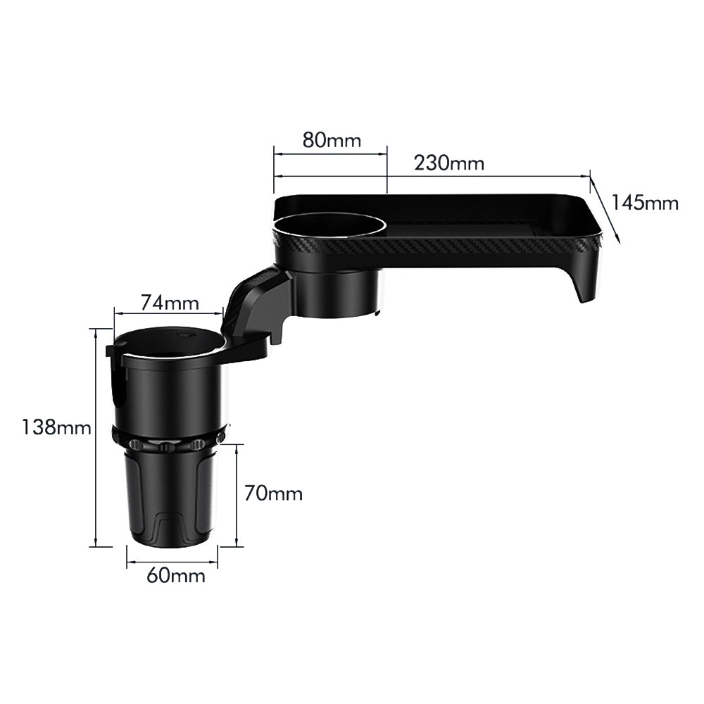 360 Rotating Car Cup Holder Expander with Attachable Tray