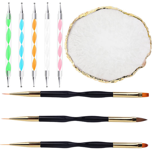 9pcs Nail Art Tools Set White Palette Dual End Brushes Nail Dotting Pen