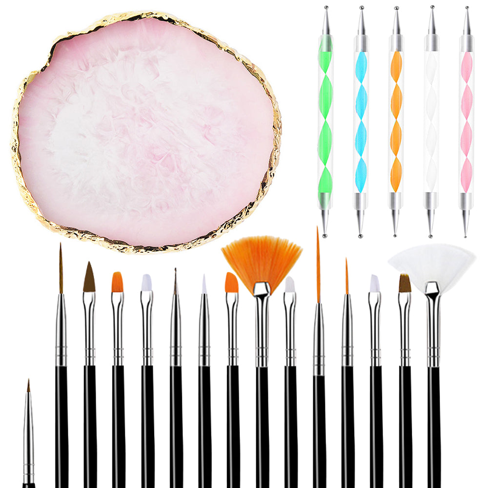 21pcs Nail Art Tools Set Pink Palette Nail Art Brushes Nail Dotting Pen