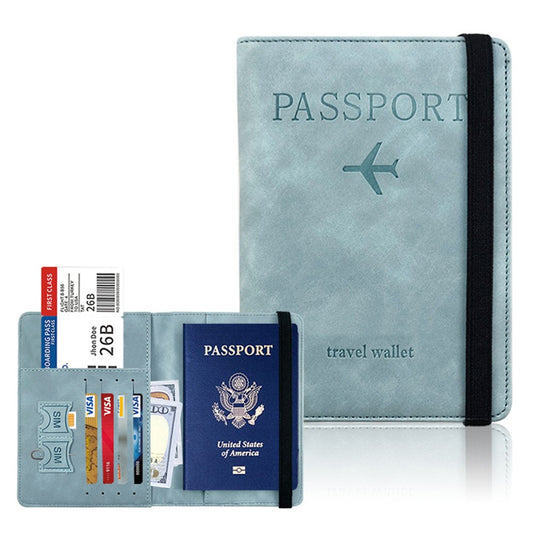 RFID Blocking Travel Passport Holder Purse Card Wallet Sky Blue