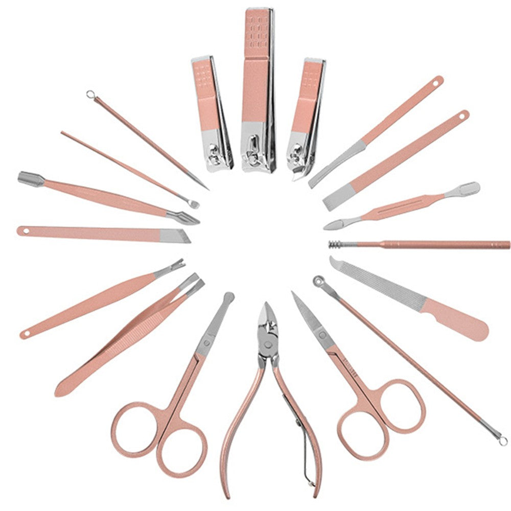 18Pcs Manicure Pedicure Kit Stainless Steel Pedicure Grooming Clippers Tools