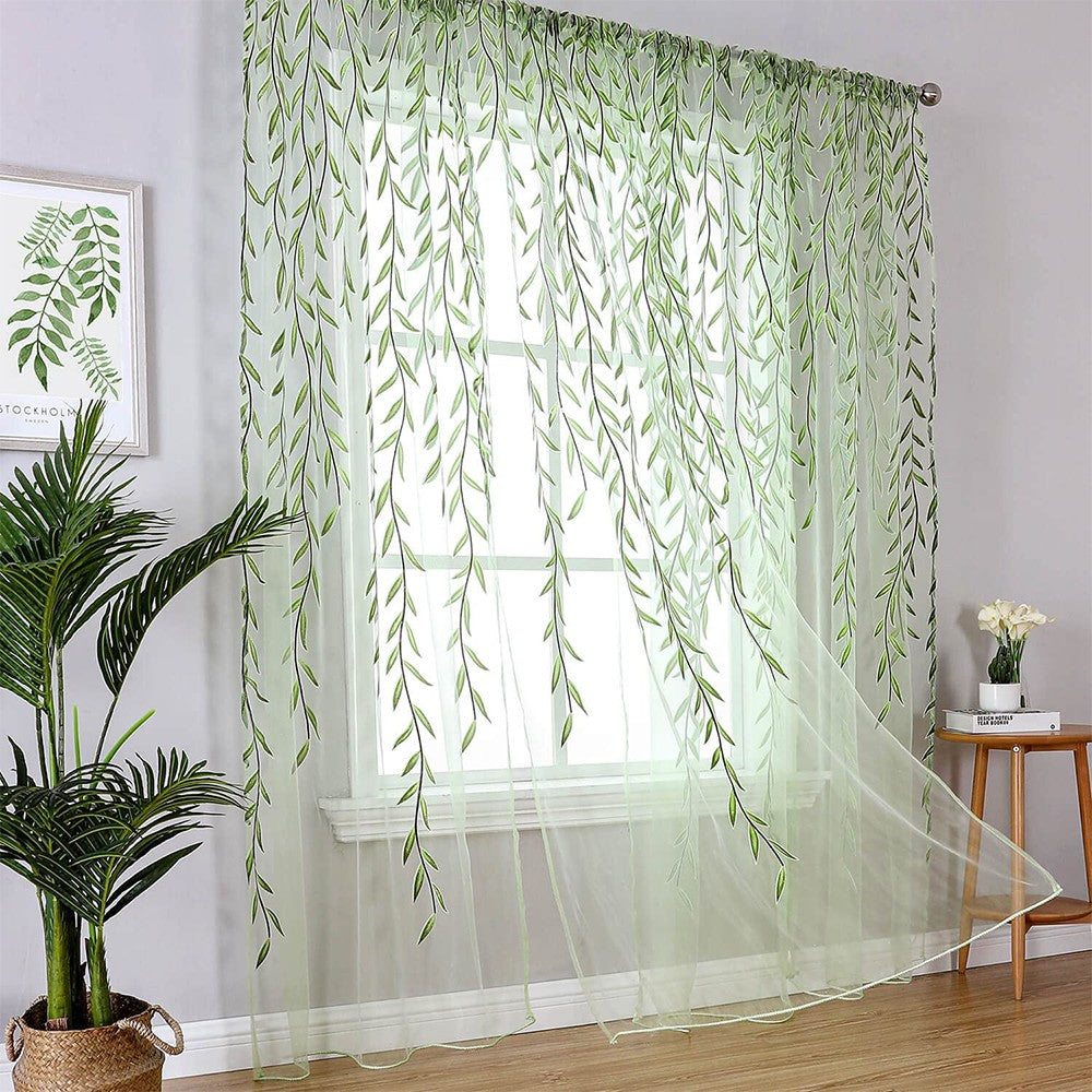 Pair of Willow Curtains Sheer Tulle Curtains Room Door Curtain Home Decor Green