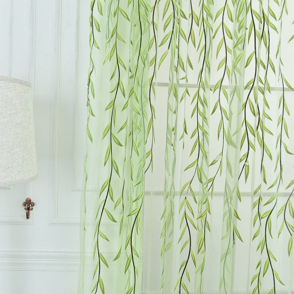 Pair of Willow Curtains Sheer Tulle Curtains Room Door Curtain Home Decor Green