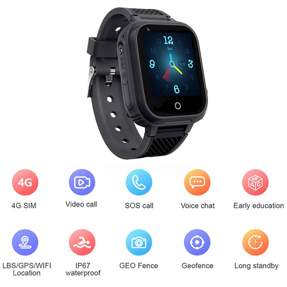 Black 4G Kids Smart Watch Water Resistant Wifi GPS Locator Watch for Android iOS Phone