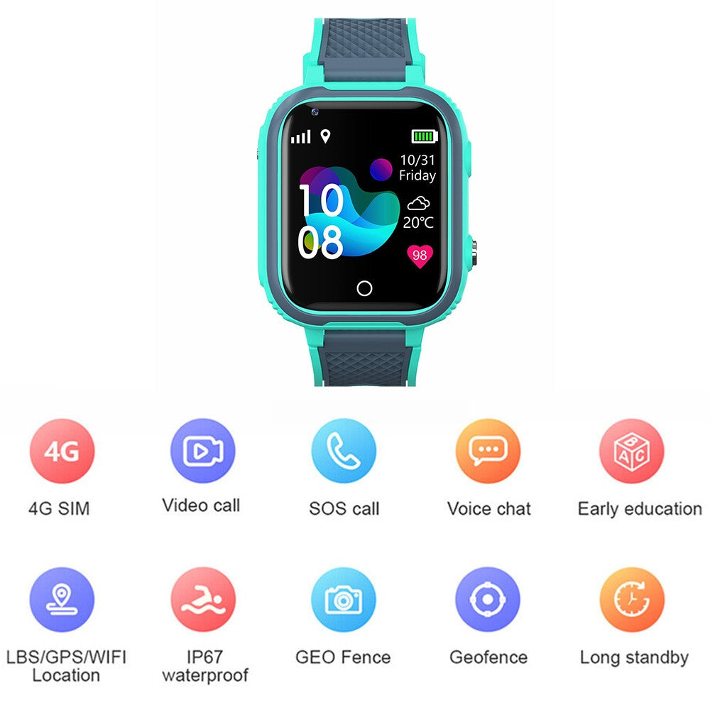 4G Kids Watch Smart Watch Water Resistant Wifi GPS Locator Watch Green