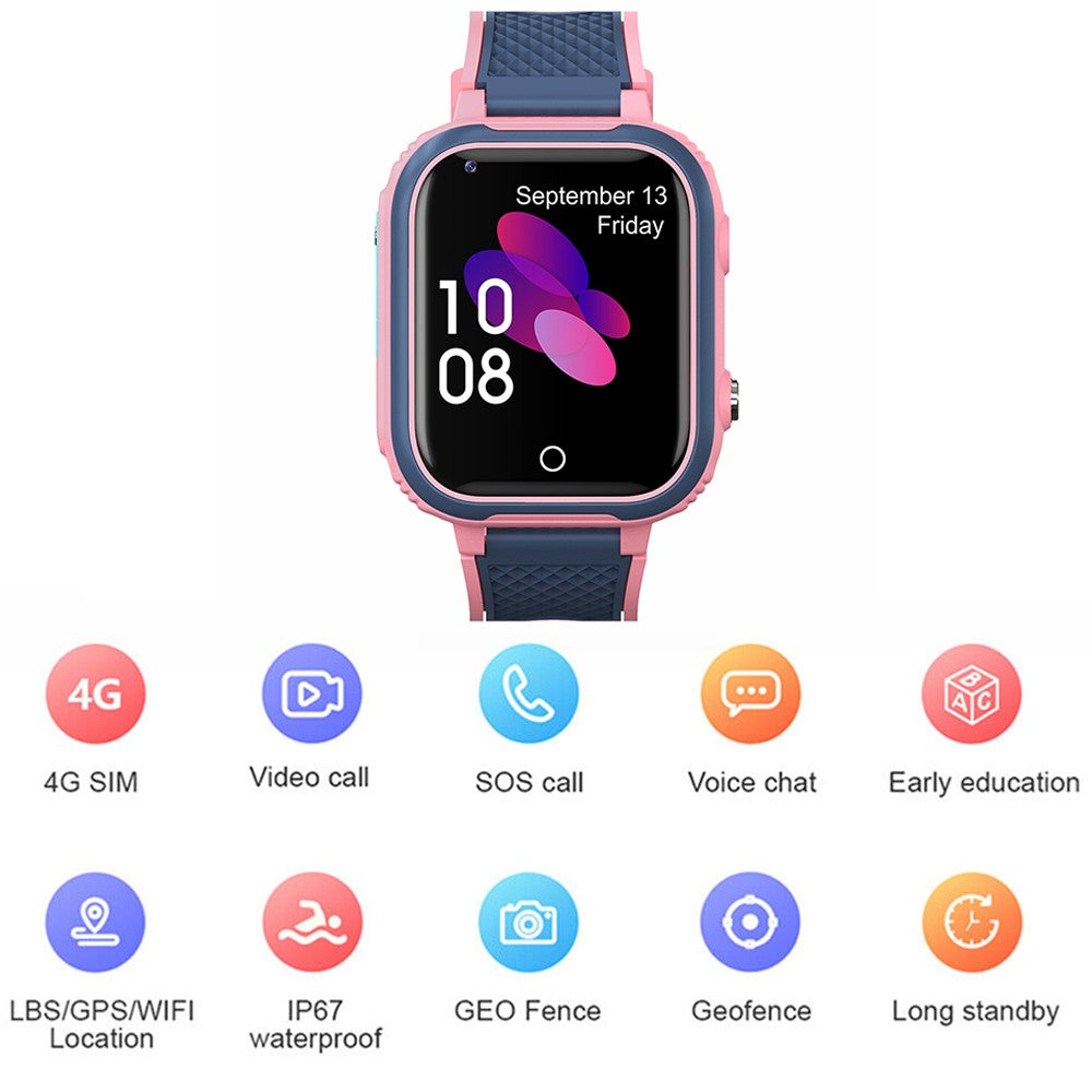 Pink 4G Kids Smart Watch Water Resistant Wifi GPS Locator Watch for Android iOS Phone