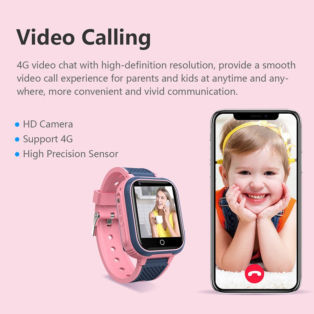 Pink 4G Kids Smart Watch Water Resistant Wifi GPS Locator Watch for Android iOS Phone