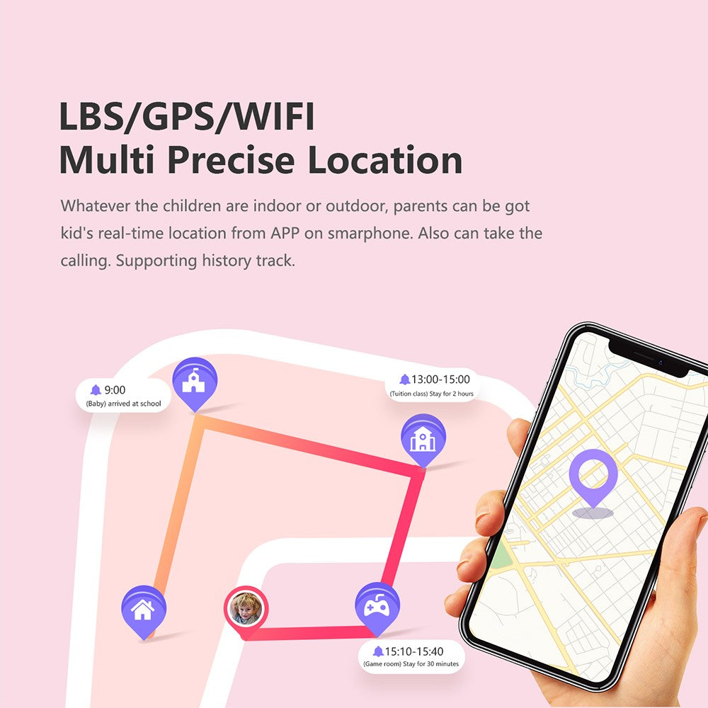 Pink 4G Kids Smart Watch Water Resistant Wifi GPS Locator Watch for Android iOS Phone