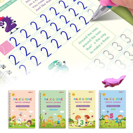 4Pcs Kids Groove Magic Practice Copybook Reusable Handwriting Workbooks for Kindergarten Preschools