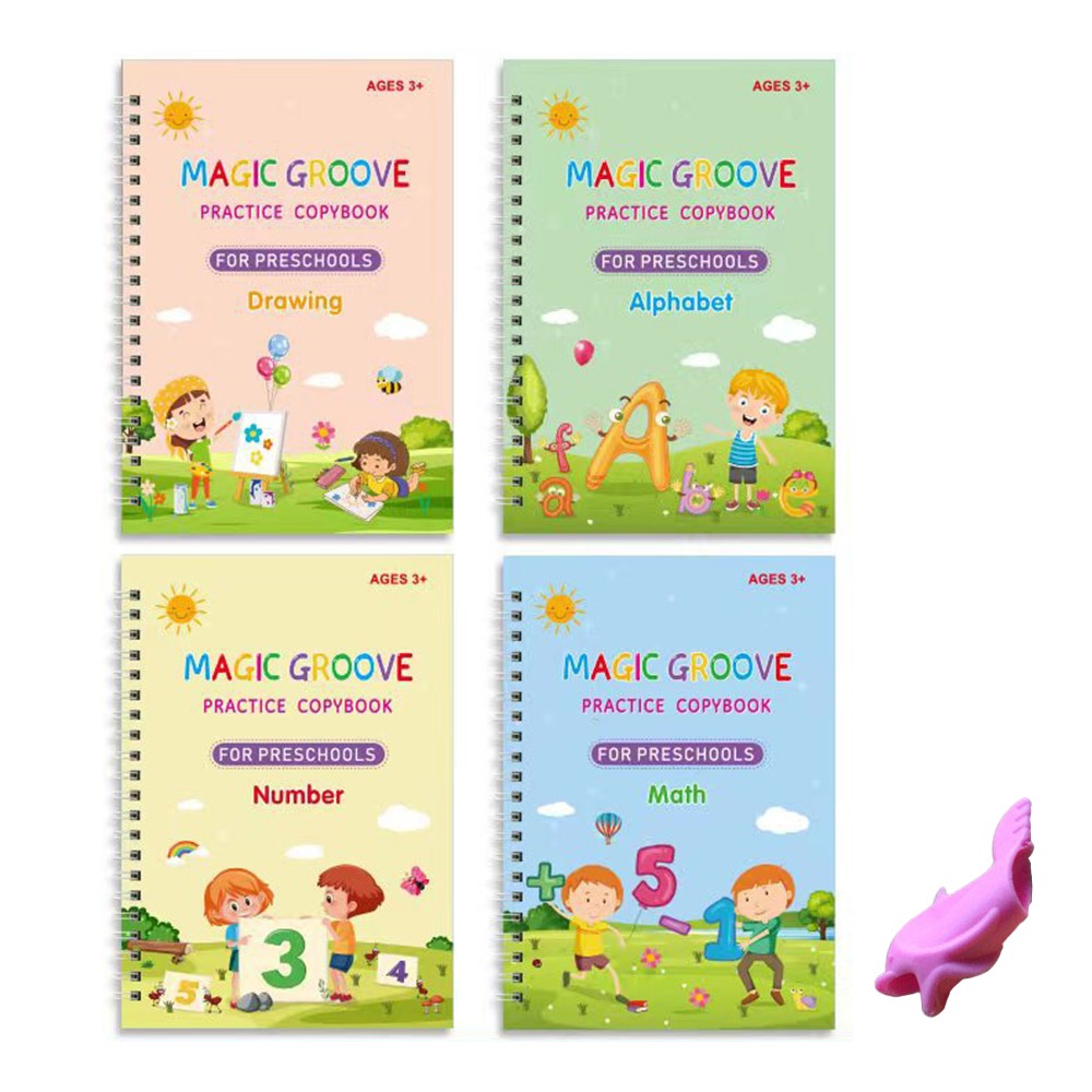 4Pcs Kids Groove Magic Practice Copybook Reusable Handwriting Workbooks for Kindergarten Preschools