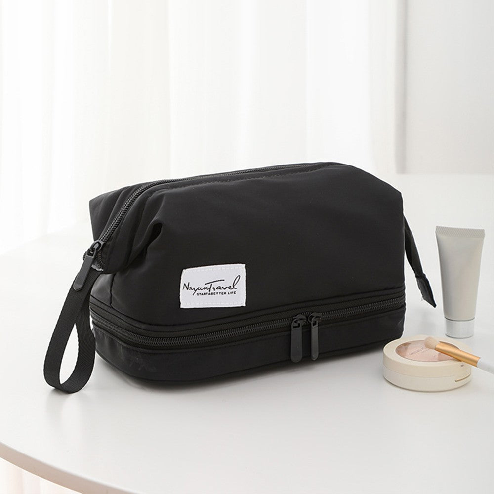 Two Layers Makeup Storage Bag Black Water Resistant Cosmetic Bag Travel Bag