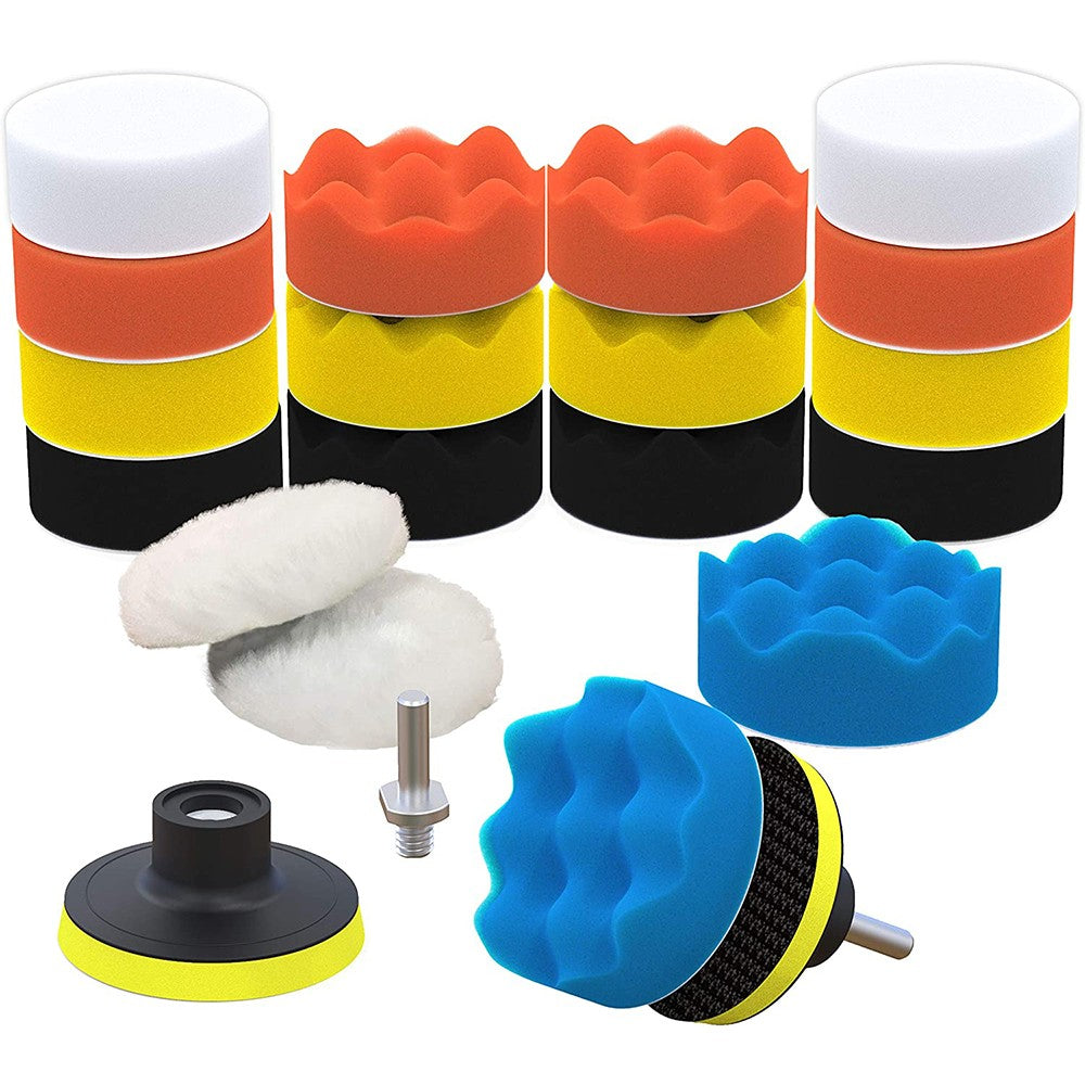 1 X 22Pcs 3 Inch Car Foam Drill Polishing Pad Set Buffing Pad Kit Polisher Attachment for Drill