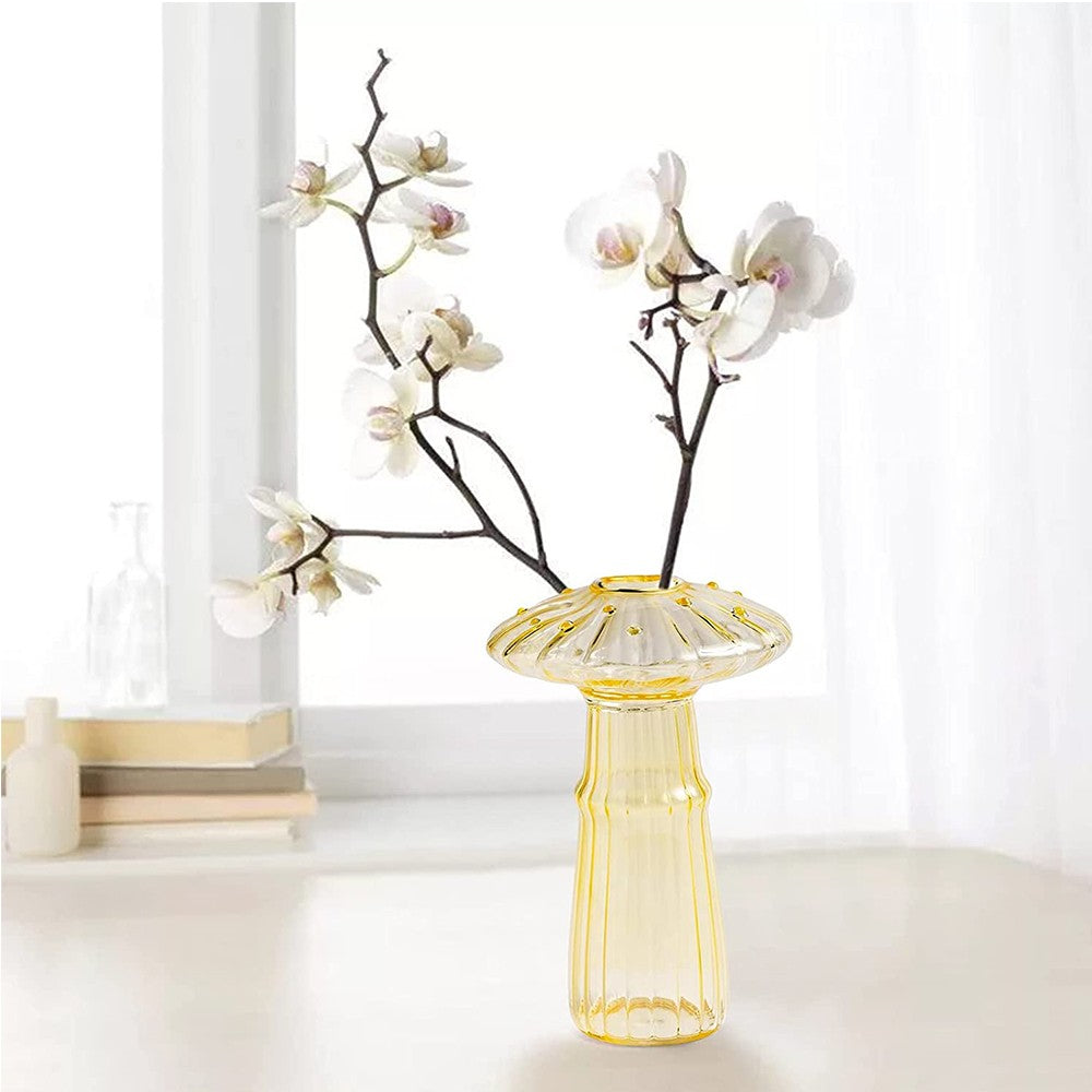 Yellow Mushroom Shaped Glass Vase Aromatherapy Bottle Hydroponic Plant Flower Pot