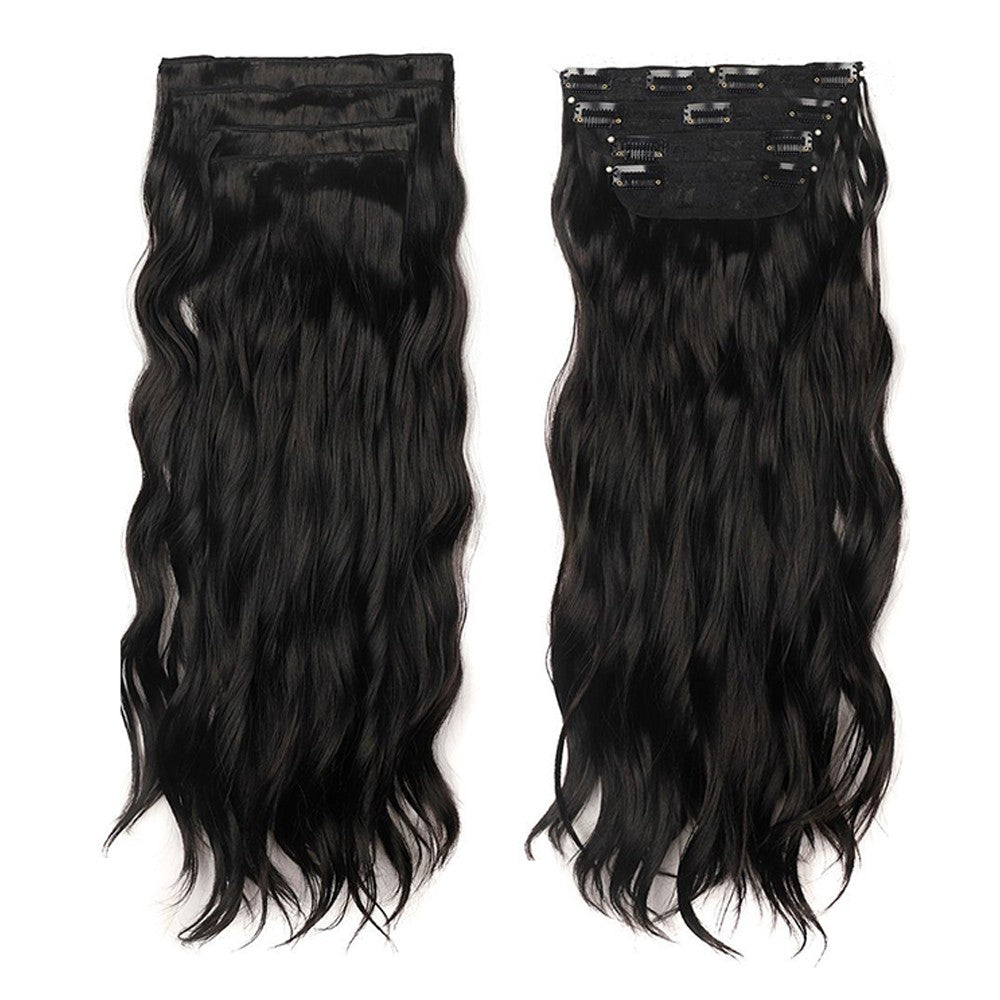 Set of 4Pcs Black Clip in Hair Extensions Natural Wavy Hair Extensions Long Wavy Hairpieces