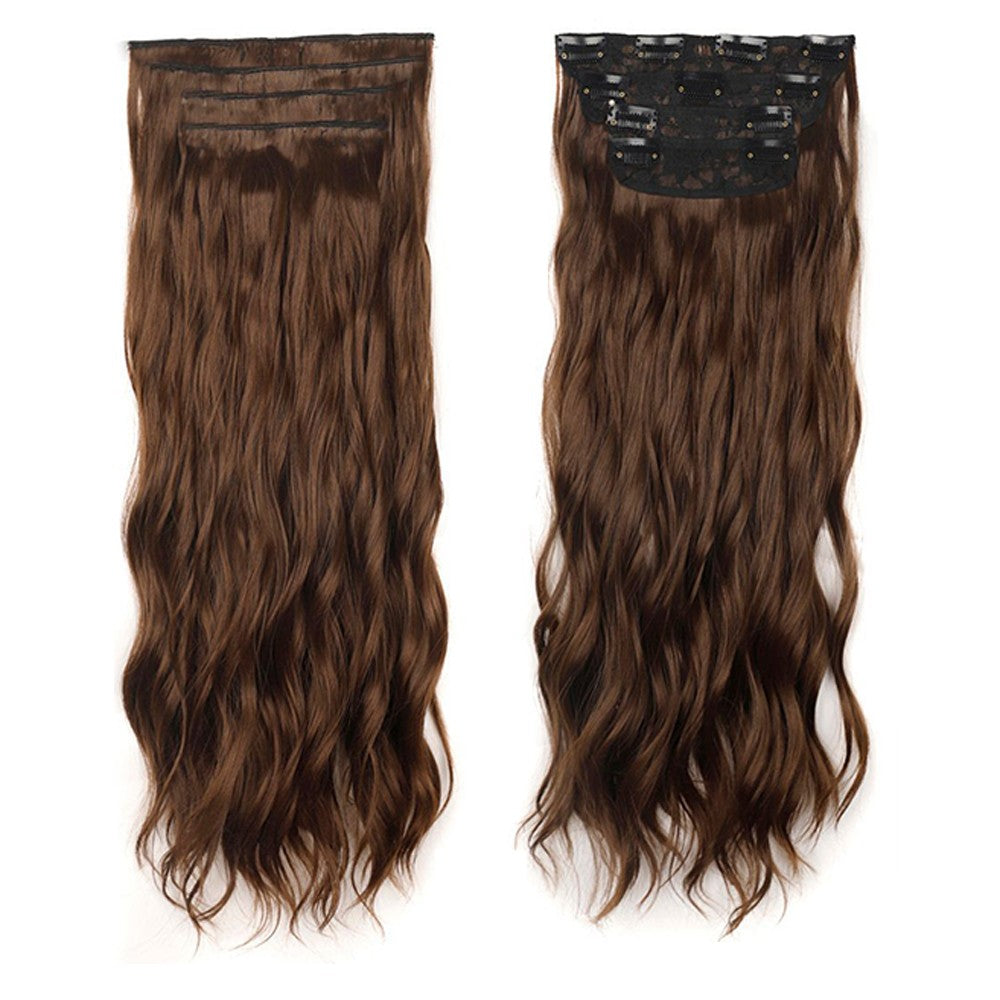 Set of 4Pcs Dark Brown Clip in Hair Extensions Natural Wavy Hair Extensions Long Wavy Hairpieces