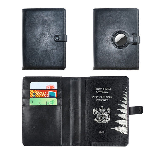 Travel Passport Holder PU Leather Passport Case Wallet with Protective Case for AirTag Black