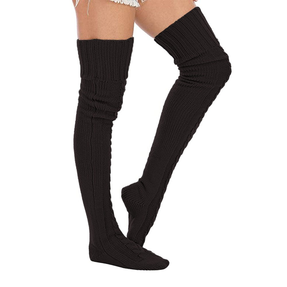 1 Pair of 75cm Solid Over the Knee Knitted Socks Winter Long Socks Black