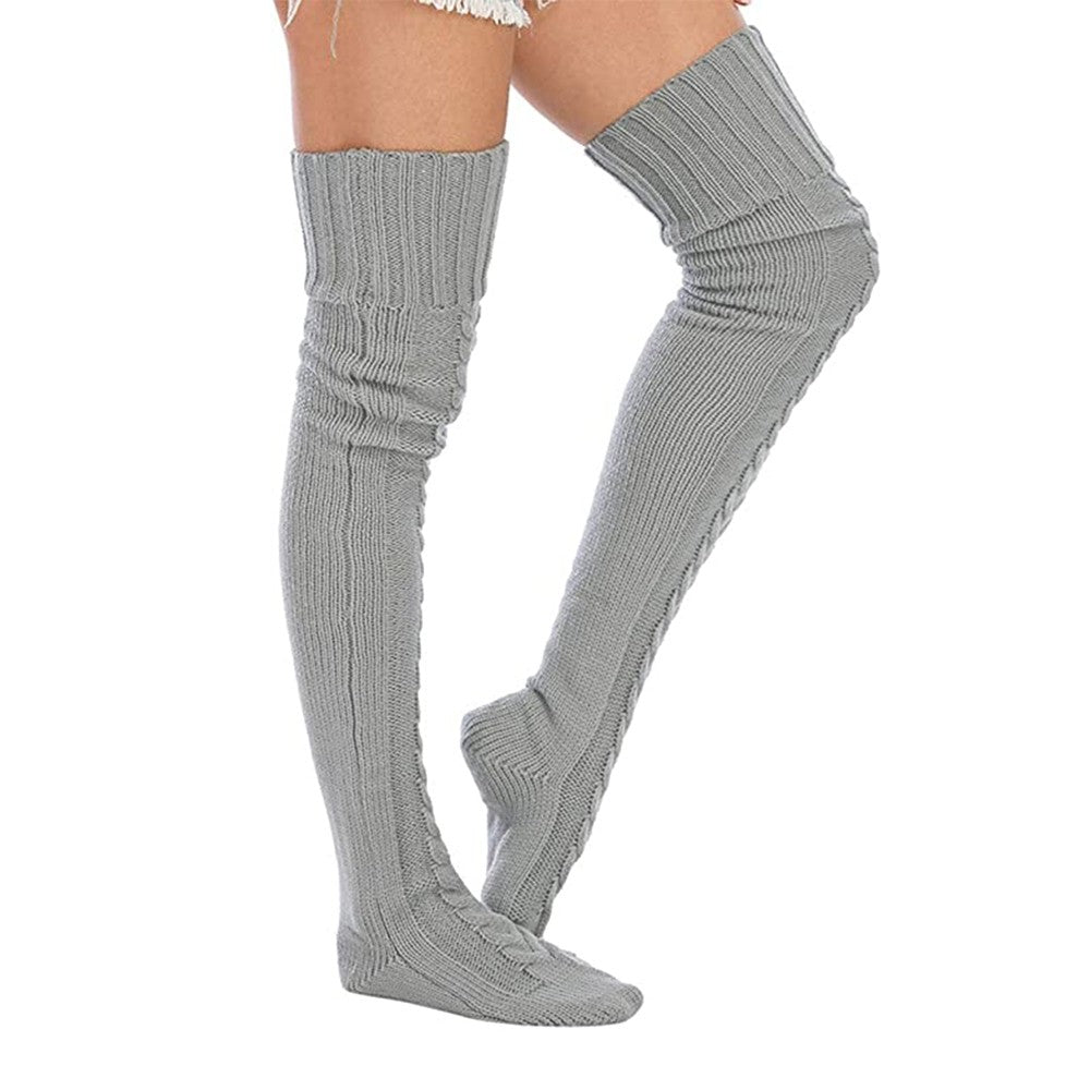 1 Pair of 75cm Solid Over the Knee Knitted Socks Winter Long Socks Grey