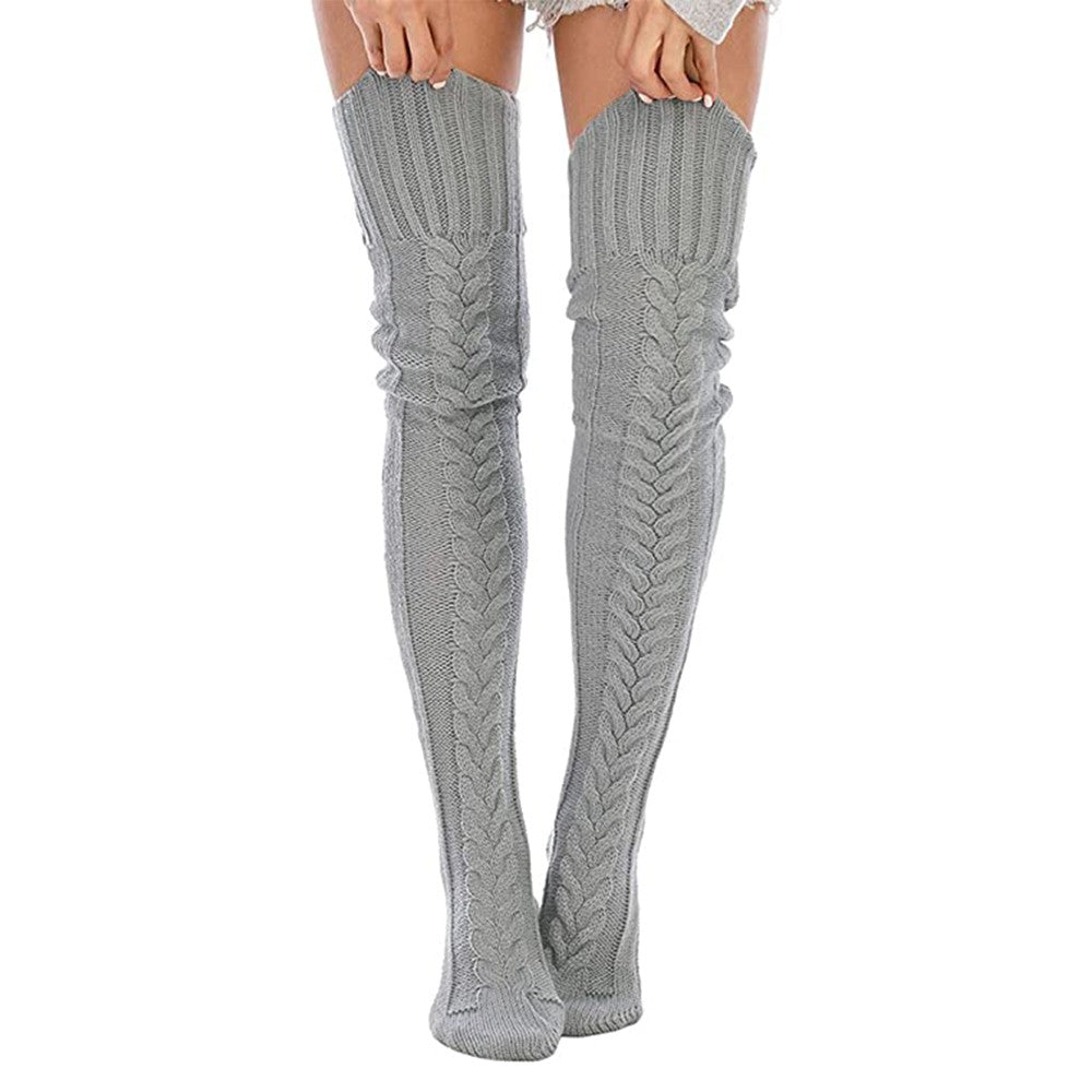 1 Pair of 75cm Solid Over the Knee Knitted Socks Winter Long Socks Grey