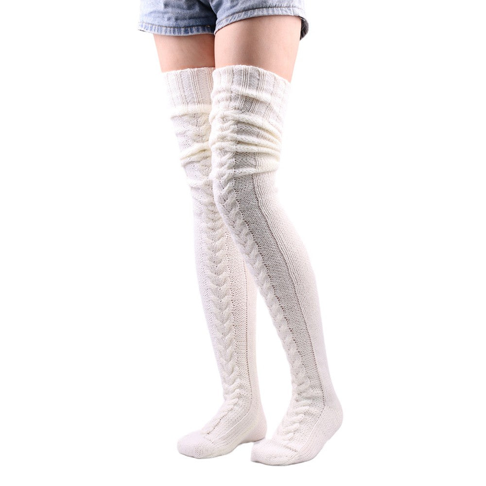 1 Pair of 75cm Solid Over the Knee Knitted Socks Winter Long Socks White