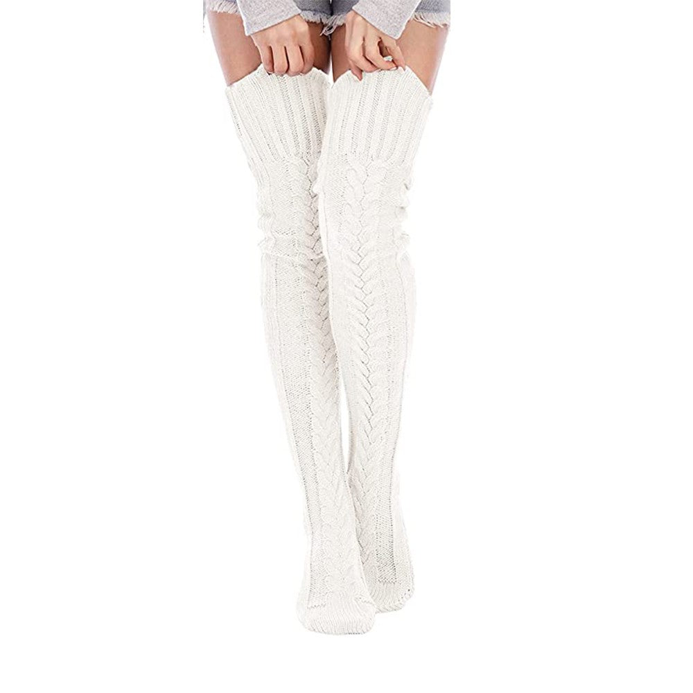 1 Pair of 75cm Solid Over the Knee Knitted Socks Winter Long Socks White