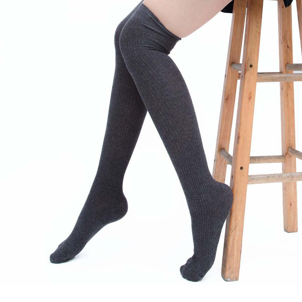 1 Pair of 55cm Solid Over the Knee Knitted Socks Winter Long Socks Dark Grey