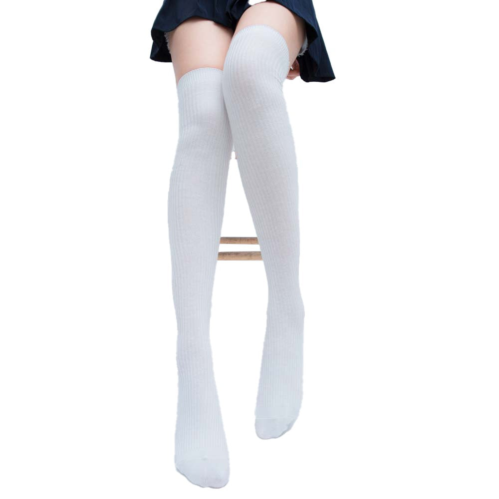 1 Pair of 55cm Solid Over the Knee Knitted Socks Winter Long Socks White