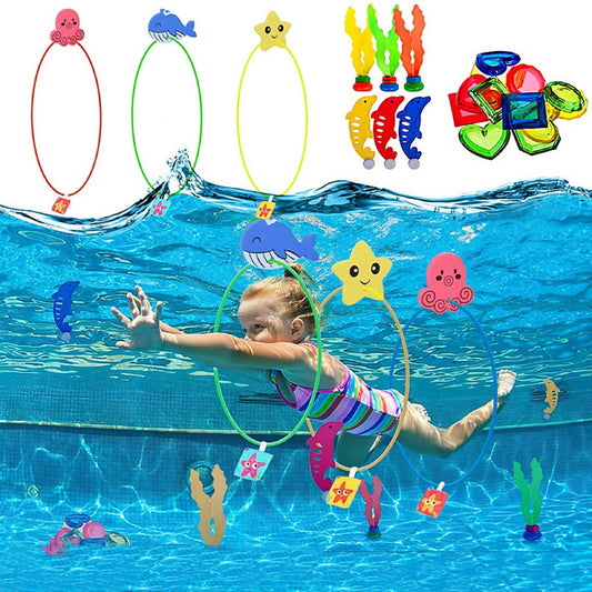 27-Piece Diving Toy Set for Kids Underwater Floating Pool Toys Diving Thru Rings