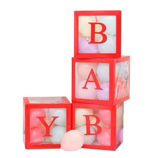 1 Set of 4 Clear Christmas Balloon Boxes with 26 Letters from A to Z - Red